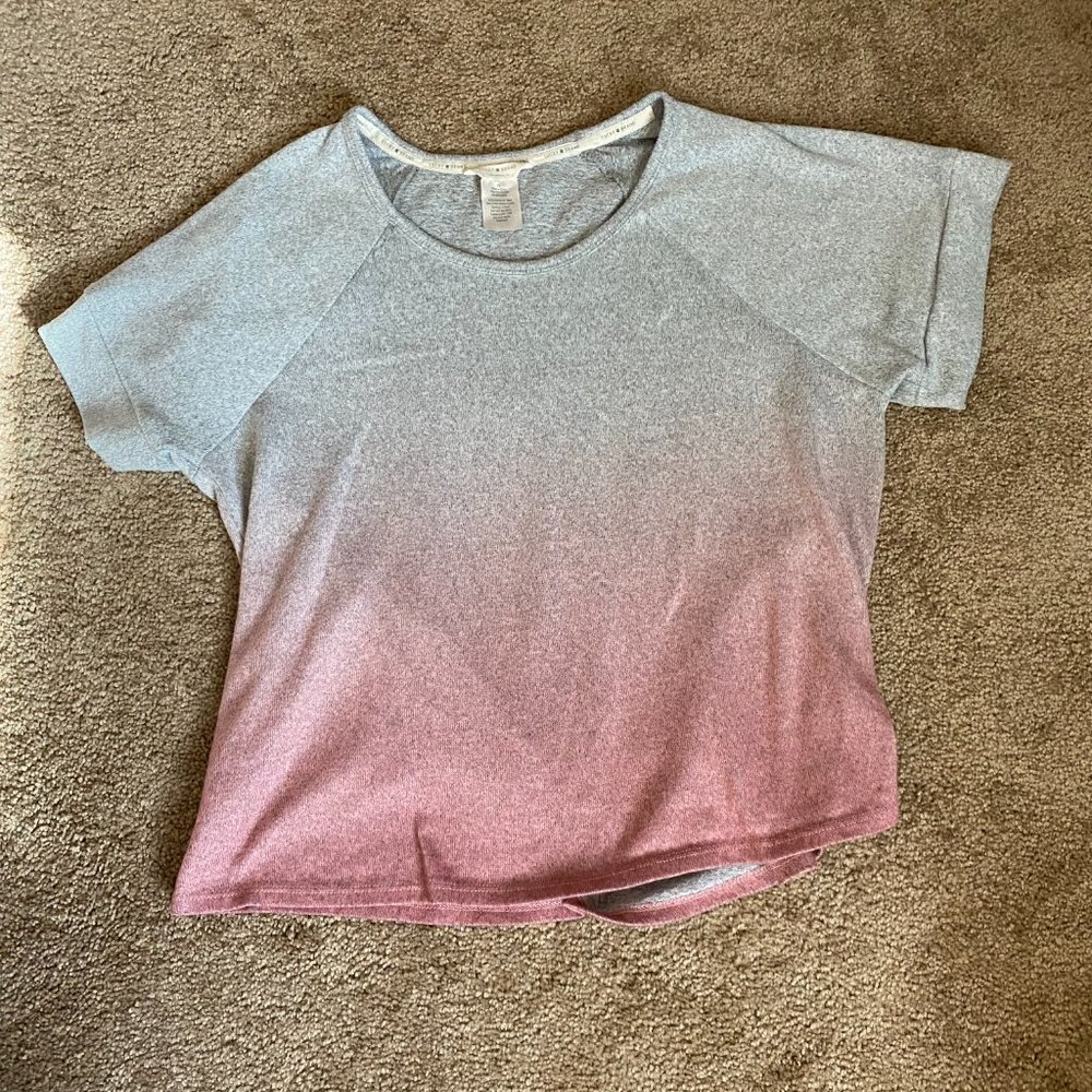 Lucky Brand Gray Pink Ombre Soft Short Sleeve Top Oversized